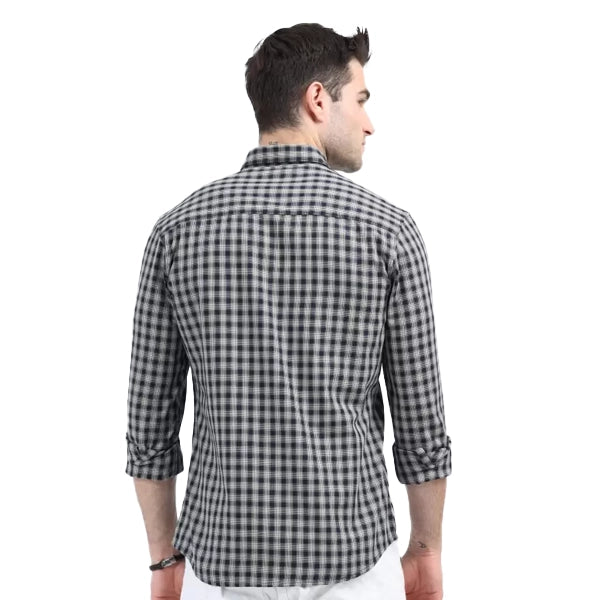 PNP GROUP Men Slim Fit Checkered Casual Shirt DB-W-2