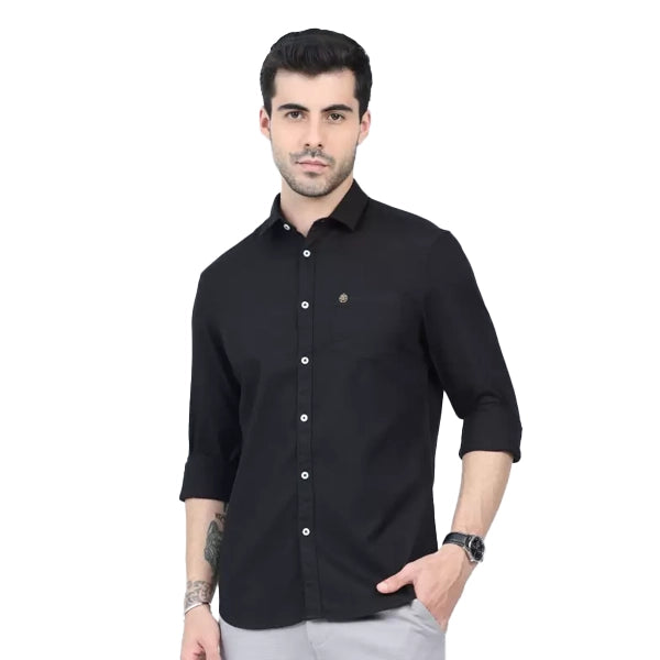 PNP GROUP Men Slim Fit Solid Casual Shirt-black-1