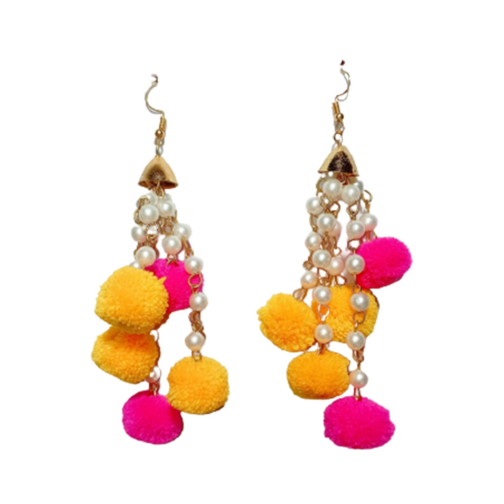 Pom Pom Earrings Yellow and Pink-2 (1)