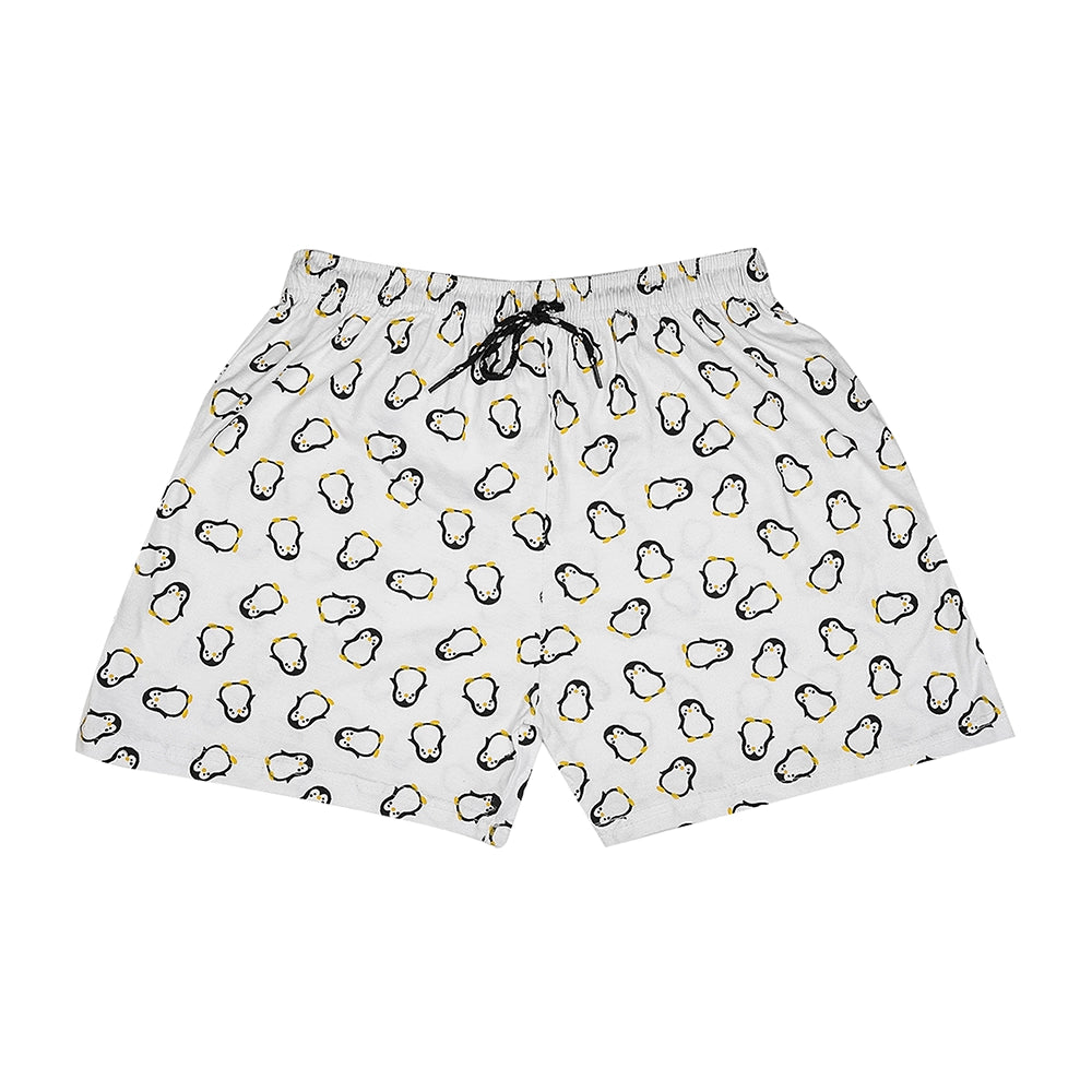 Powermerc Cotton Shorts Cutie Penguin Printed all over in shorts White