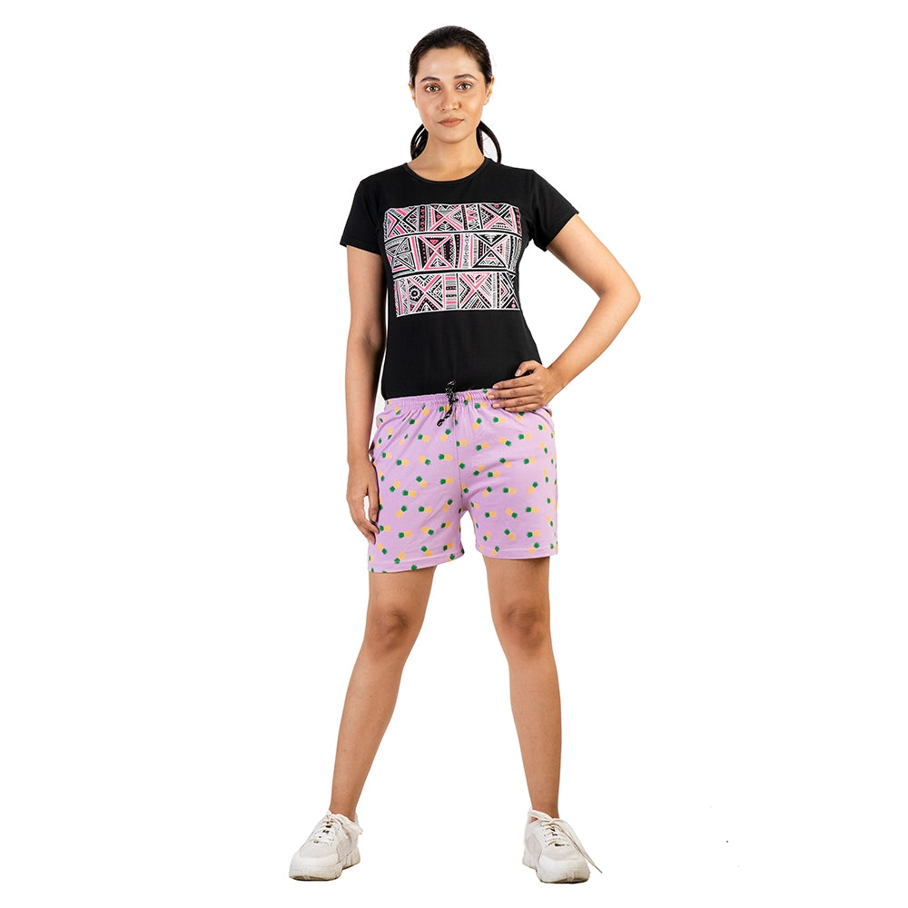 Powermerc Lavender Colour shorts with Pineapple Printed Pineapple lavender-1