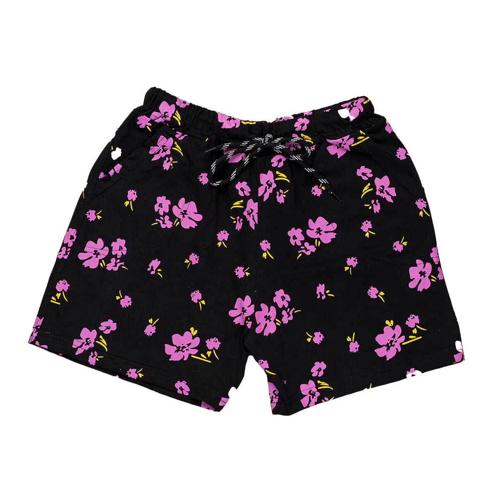 Powermerc Printed Shorts for Women with Pocket on both sides of the shorts-Black