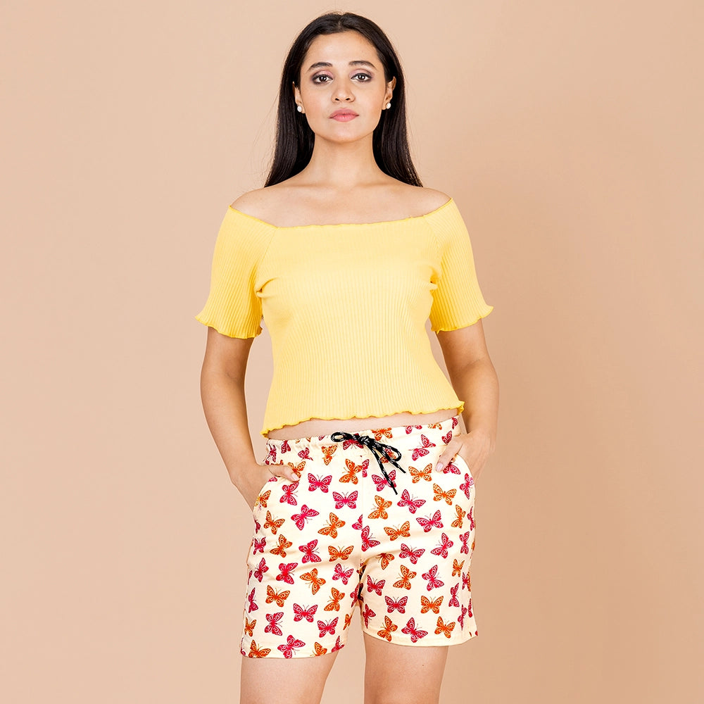 Powermerc PrintedShorts for women with Pocket on both sides-AmulButterfly-1