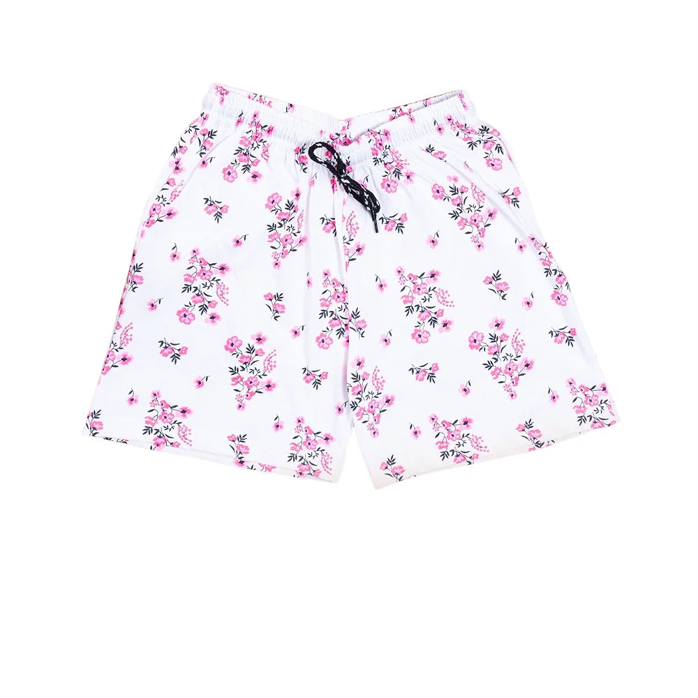 Powermerc Quirky Printed Shorts for Women-Pink Flower