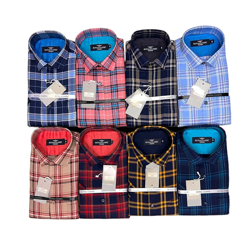 Royal Classic Premium Checkered Shirts for Men- (Pack Of 8 Different Colors)