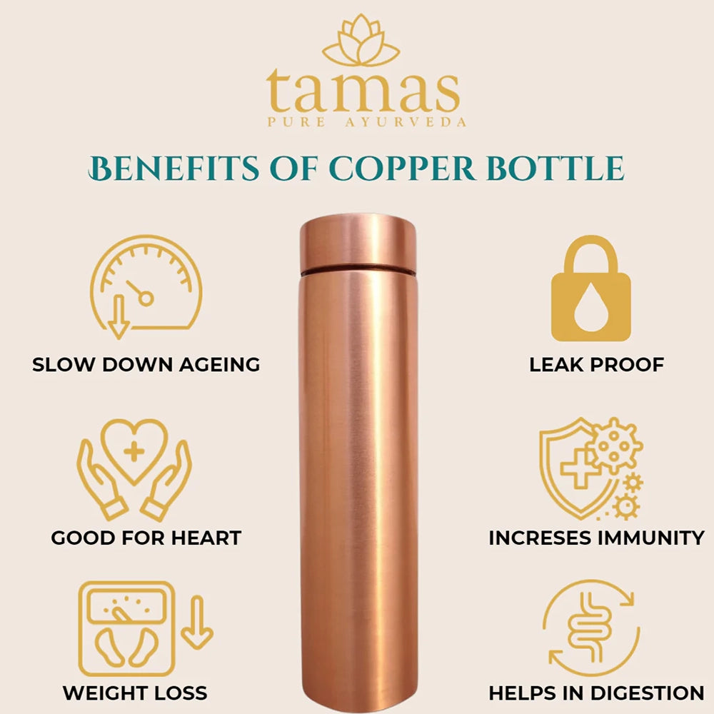 Tamas Pure Ayurveda Jelly Plain Copper Water Bottle- 1000ml (Pack of 3)