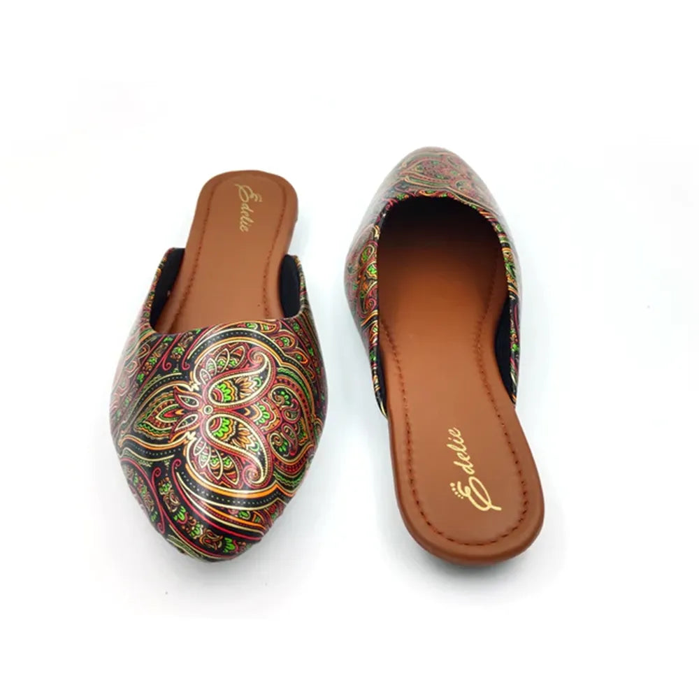 Vank Fashion Printed Flat Mules- Juttis For Girls For Casual Wear (Sizes-6 to 11 IND sizes)(Pack of 5 Pair)