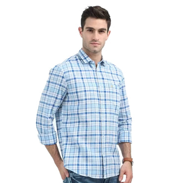 WEAR BY PNP GROUP Men Slim Fit Checkered Casual Shirt-Blue-1