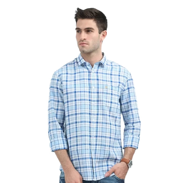 WEAR BY PNP GROUP Men Slim Fit Checkered Casual Shirt-Blue-3