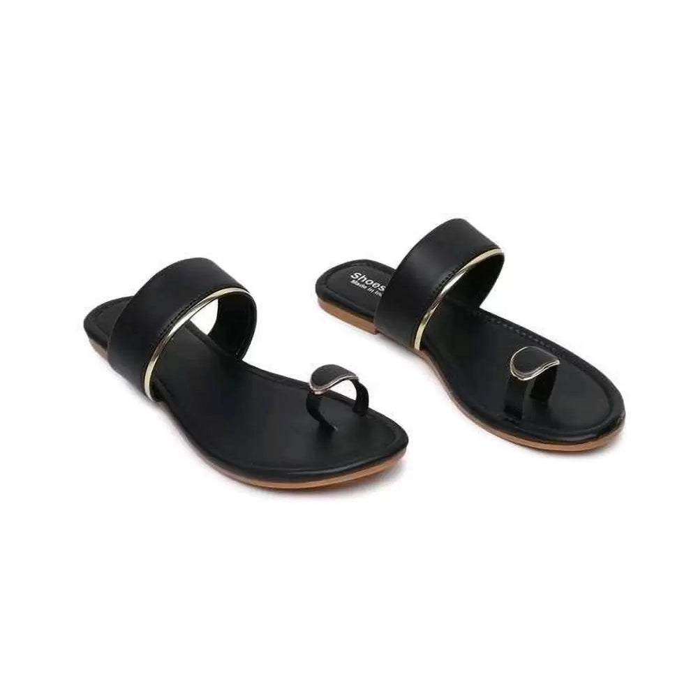 Women Black Flats Sandal 1-1