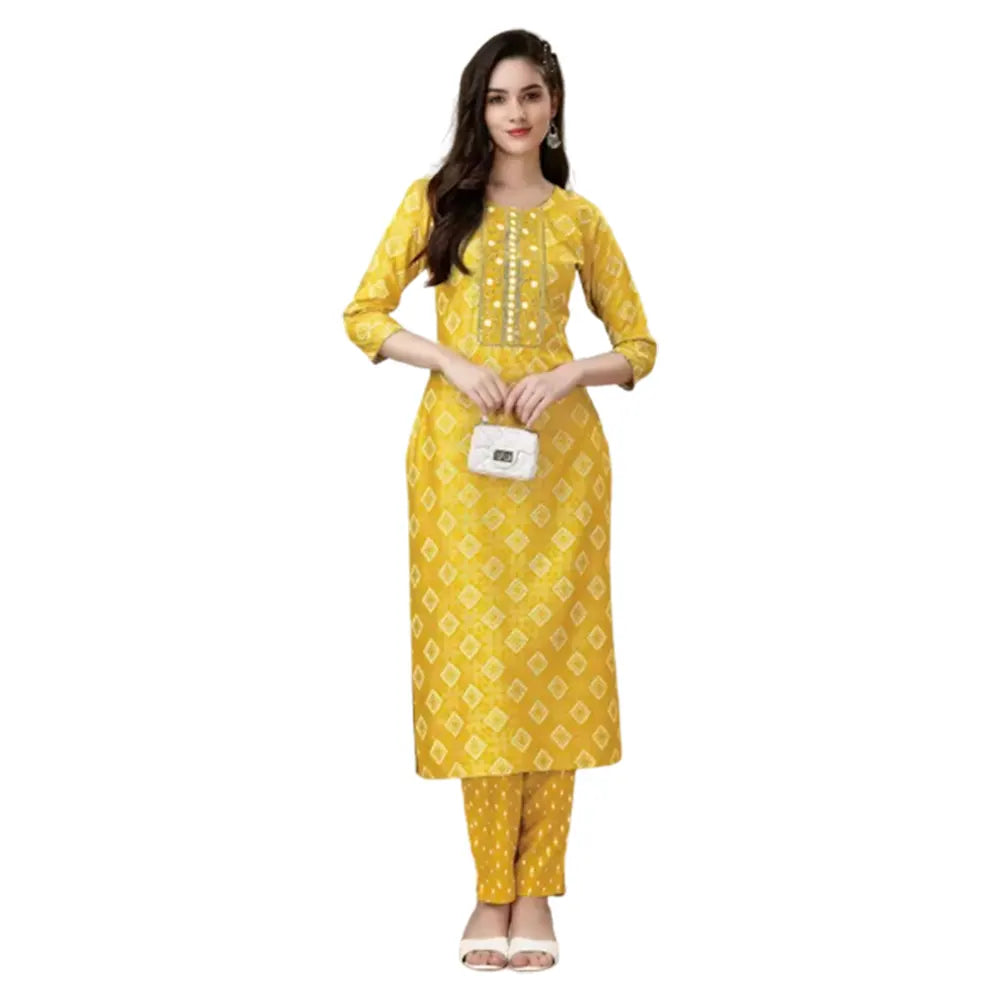 Women Kurta and Pant Set Cotton Rayon