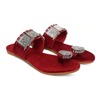 Women Maroon Flats Sandal (2)