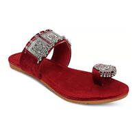 Women Maroon Flats Sandal (6)