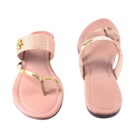 Women Pink, Gold Flats Sandall-1