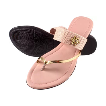 INDI CRAFT FASHION Women's Pink, Gold Flats Sandal (Pack of 6 Pairs)