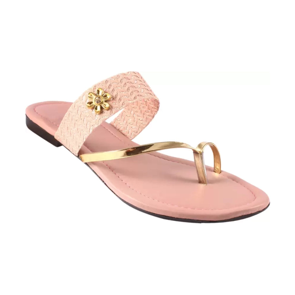 INDI CRAFT FASHION Women's Pink, Gold Flats Sandal (Pack of 6 Pairs)