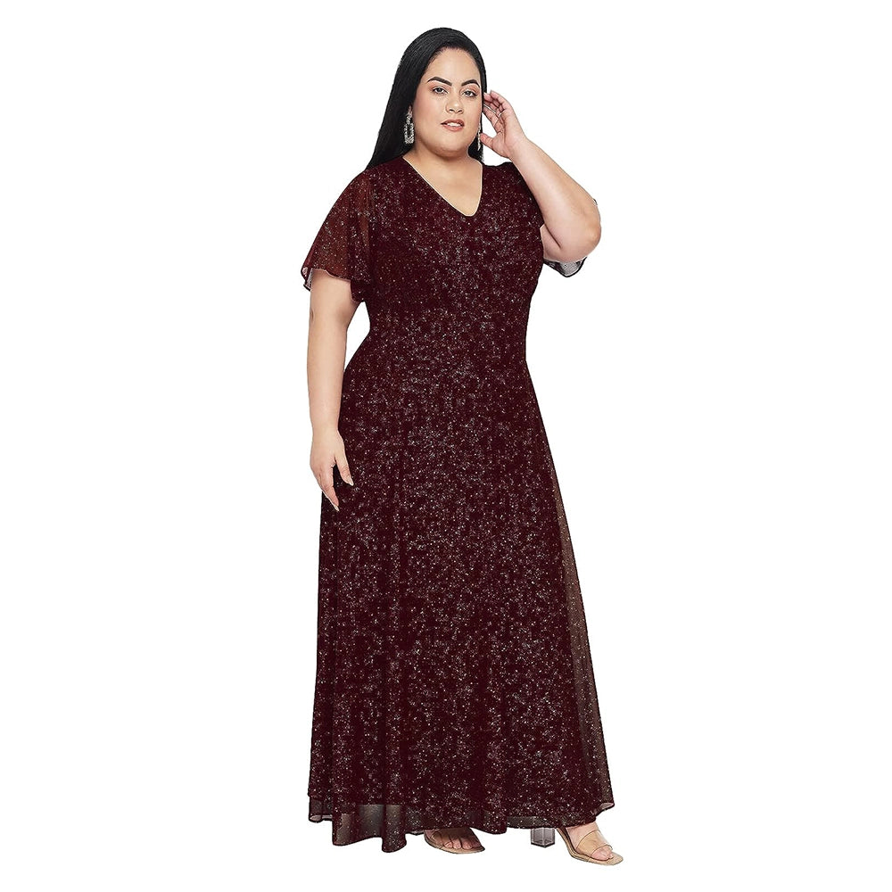 Women Western Gown Plus Size Stylish Butterfly Sleeve Dress-1