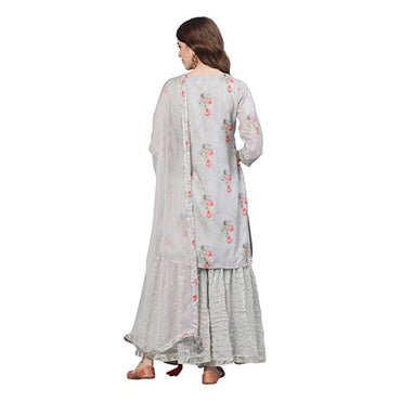 Women's Silk Blend Embroidered A-Line Kurta suit set With Dupatta & Sharara-2