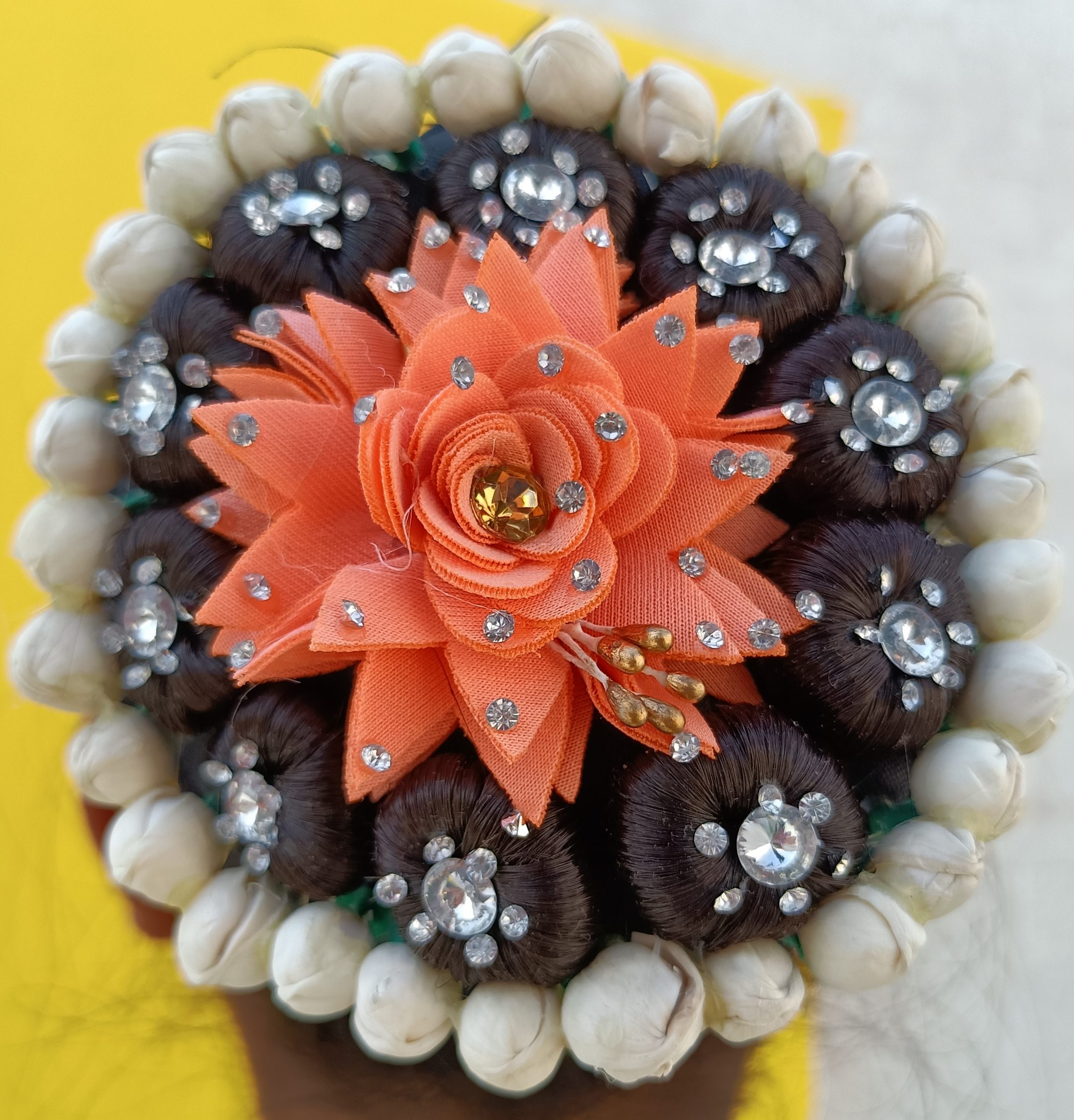 Artificial Morga with Orange Flowers, Stone Juda Hair Bun Extension for  Women And Girls - Rolloverstock