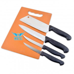 RSTC® Stainless Steel Kitchen Knives Knife Set for Kitchen Use with Plastic Chopping Board for Cutting Vegetable Meat Fish with Knife/Utility Knife/Carving Knife/Pack of 5